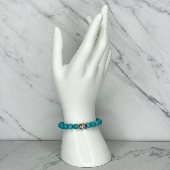 Faux Turquoise Bubble Beaded Stretch Bracelet - Picture 2 of 8